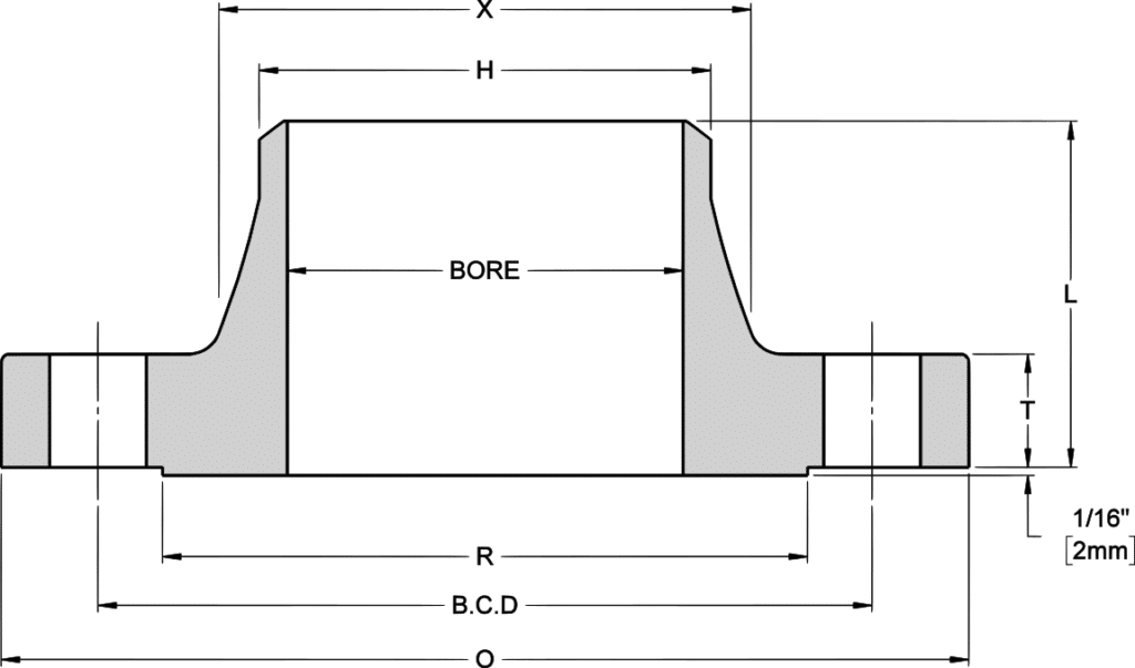 Weld Neck Flange Dimension